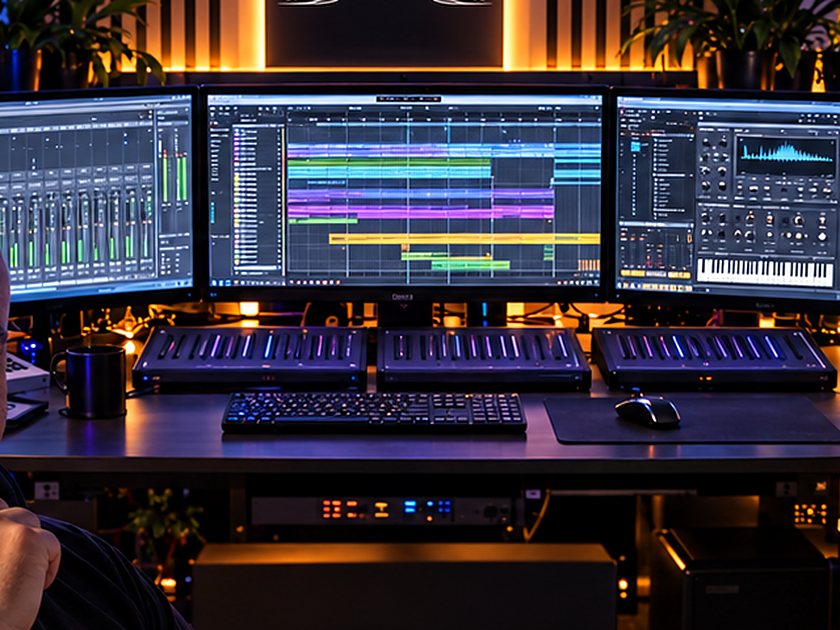 Drei Bildschirme, eine Session